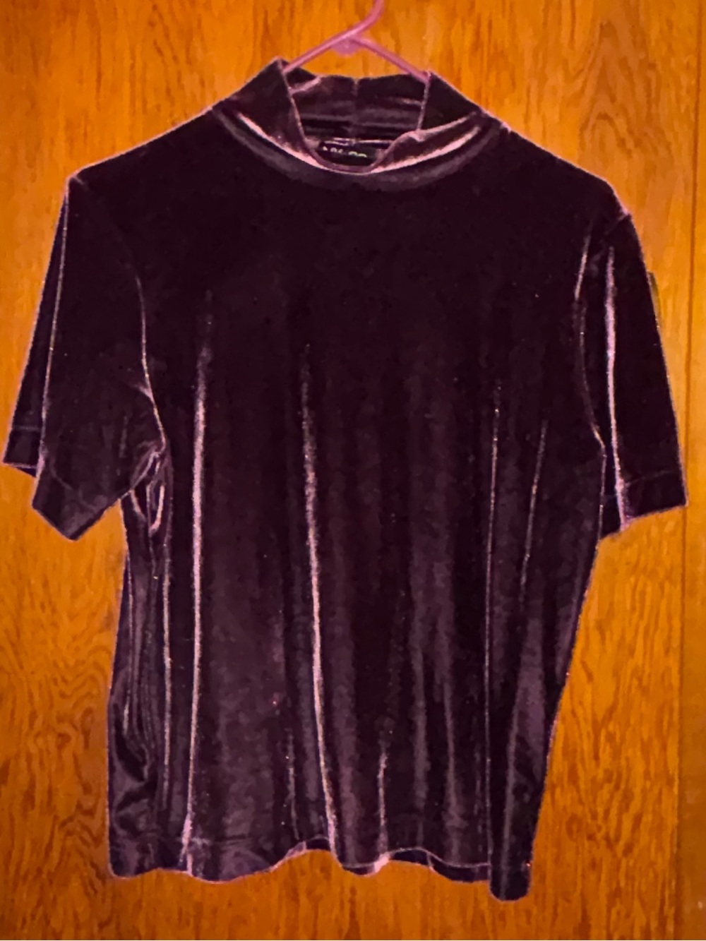 Vintage 90’s New York & Company Velvet Short-Sleeve Mock Neck Shirt - Plum